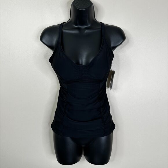 NEW Athleta Smocked Tankini Top Size 34D/DD Black Underwired Swimwear - Picture 4 of 12